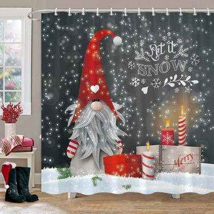 Christmas Bathroom Sets with Shower Curtain and Rugs, Red Truck Christmas Shower Curtain Set, Xmas Bathroom Rugs Bathroom Decor