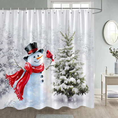 Christmas Shower Curtain Funny Cartoon Santa Claus Xmas Tree Balls Gift Winter New Year Bath Curtains Fabric Home Bathroom Decor