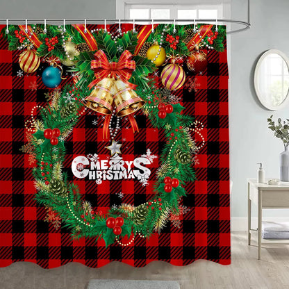 Christmas Shower Curtain Funny Cartoon Santa Claus Xmas Tree Balls Gift Winter New Year Bath Curtains Fabric Home Bathroom Decor
