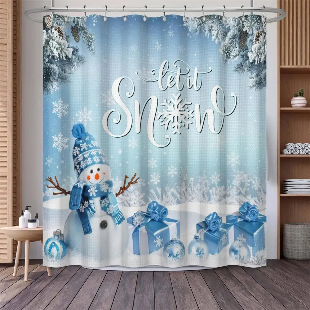 Christmas Shower Curtain Funny Cartoon Santa Claus Xmas Tree Balls Gift Winter New Year Bath Curtains Fabric Home Bathroom Decor