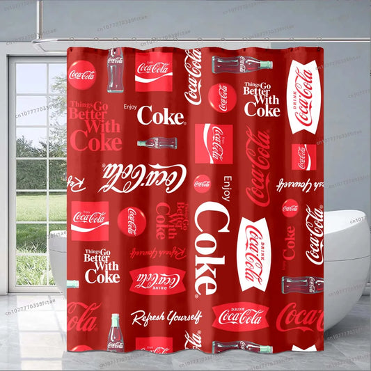 Cocas Cola Logo Red Shower Curtain Cartoon Pattern Design Shower Curtain Fashion Decorative Shower Curtain Exquisite Gift