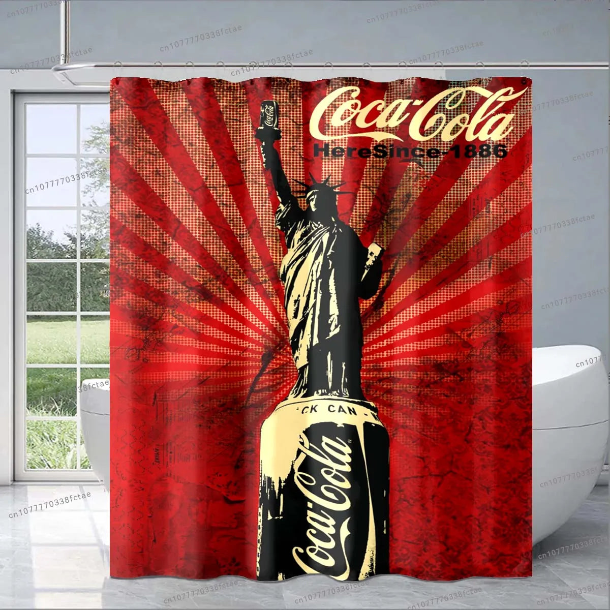 Cocas Cola Logo Red Shower Curtain Cartoon Pattern Design Shower Curtain Fashion Decorative Shower Curtain Exquisite Gift