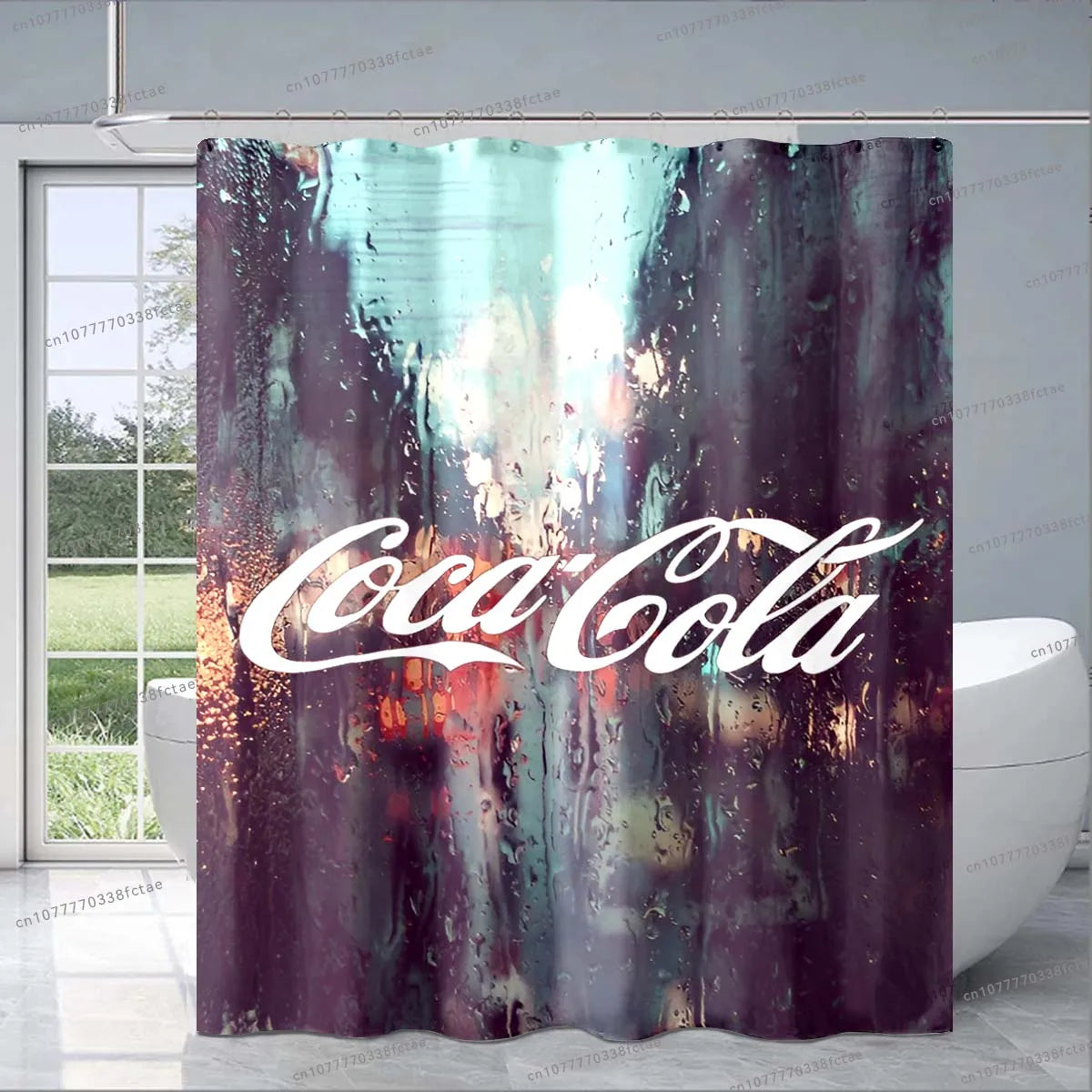 Cocas Cola Logo Red Shower Curtain Cartoon Pattern Design Shower Curtain Fashion Decorative Shower Curtain Exquisite Gift