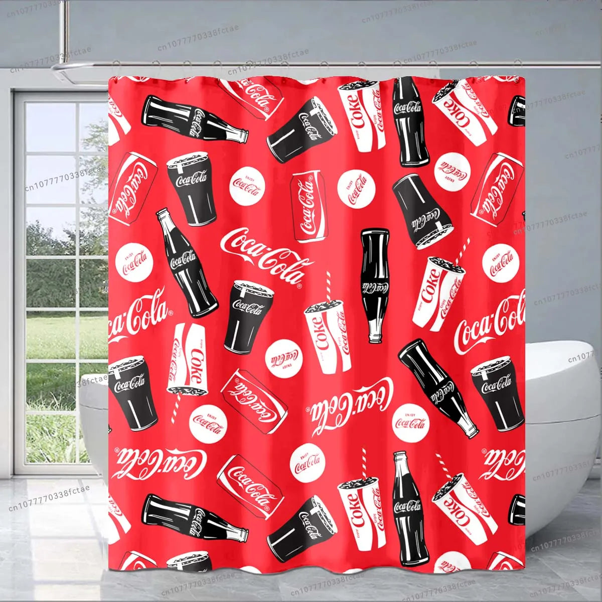 Cocas Cola Logo Red Shower Curtain Cartoon Pattern Design Shower Curtain Fashion Decorative Shower Curtain Exquisite Gift