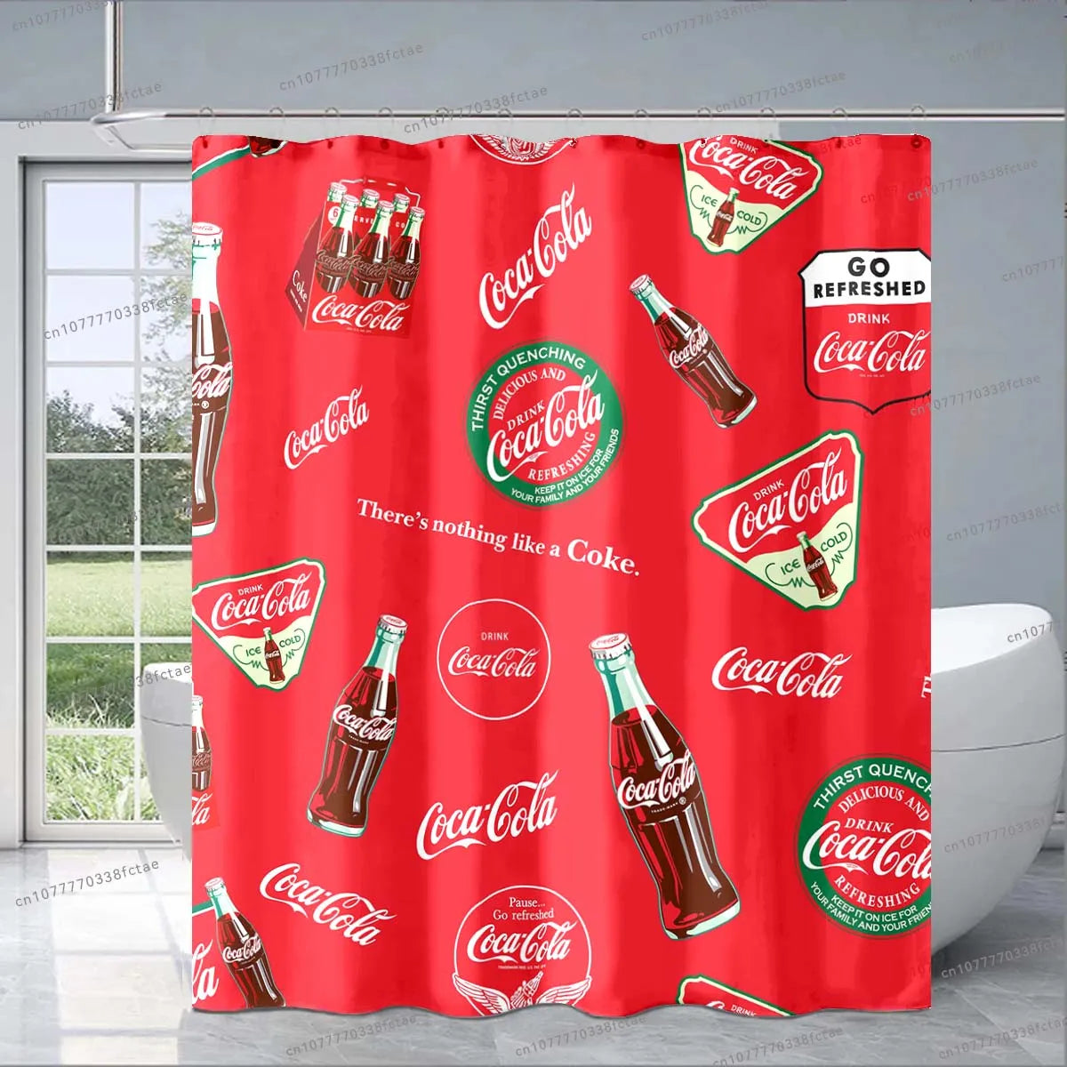 Cocas Cola Logo Red Shower Curtain Cartoon Pattern Design Shower Curtain Fashion Decorative Shower Curtain Exquisite Gift