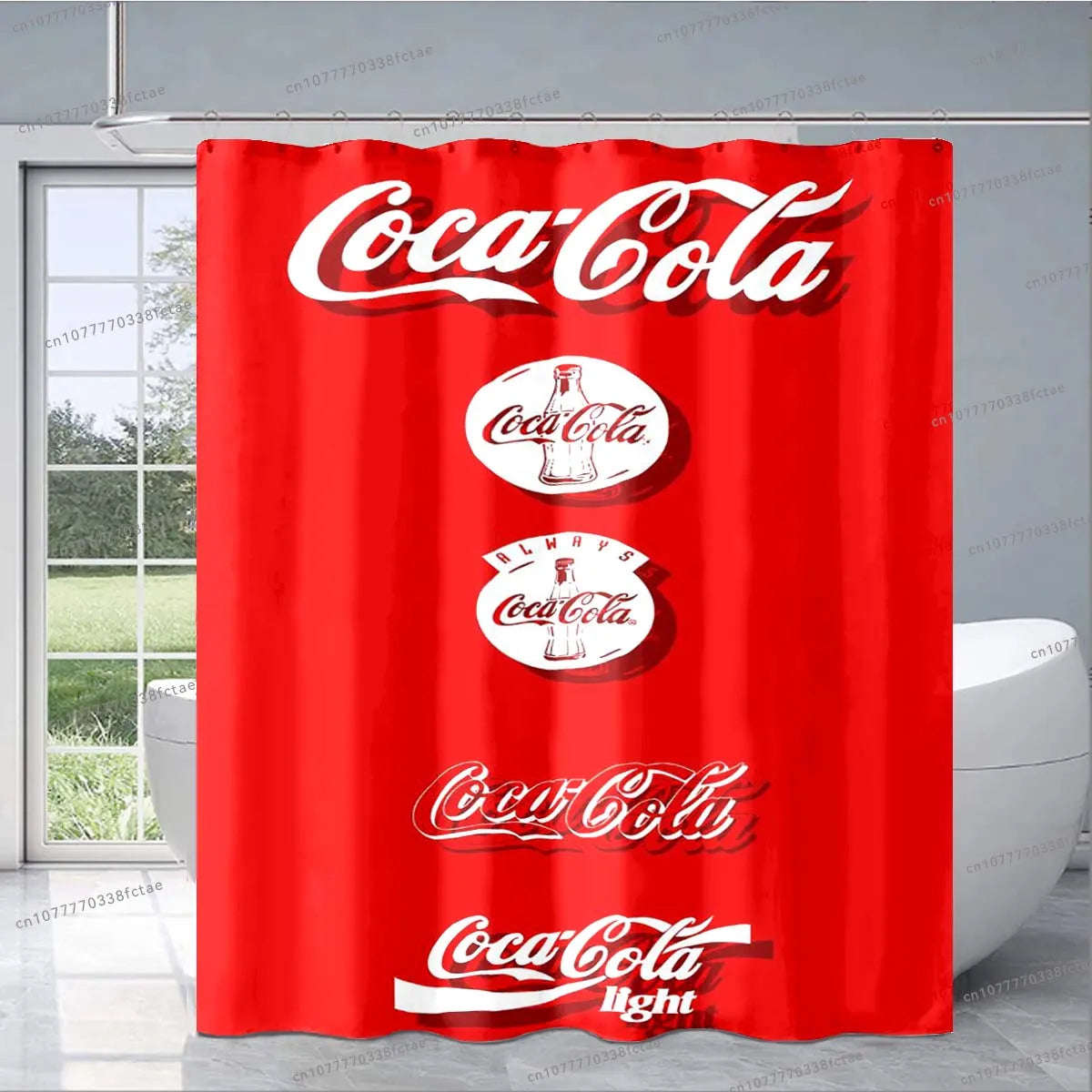 Cocas Cola Logo Red Shower Curtain Cartoon Pattern Design Shower Curtain Fashion Decorative Shower Curtain Exquisite Gift