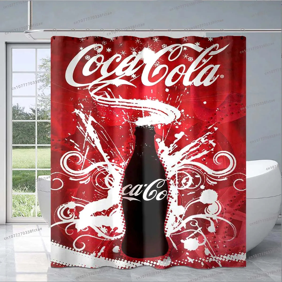 Cocas Cola Logo Red Shower Curtain Cartoon Pattern Design Shower Curtain Fashion Decorative Shower Curtain Exquisite Gift