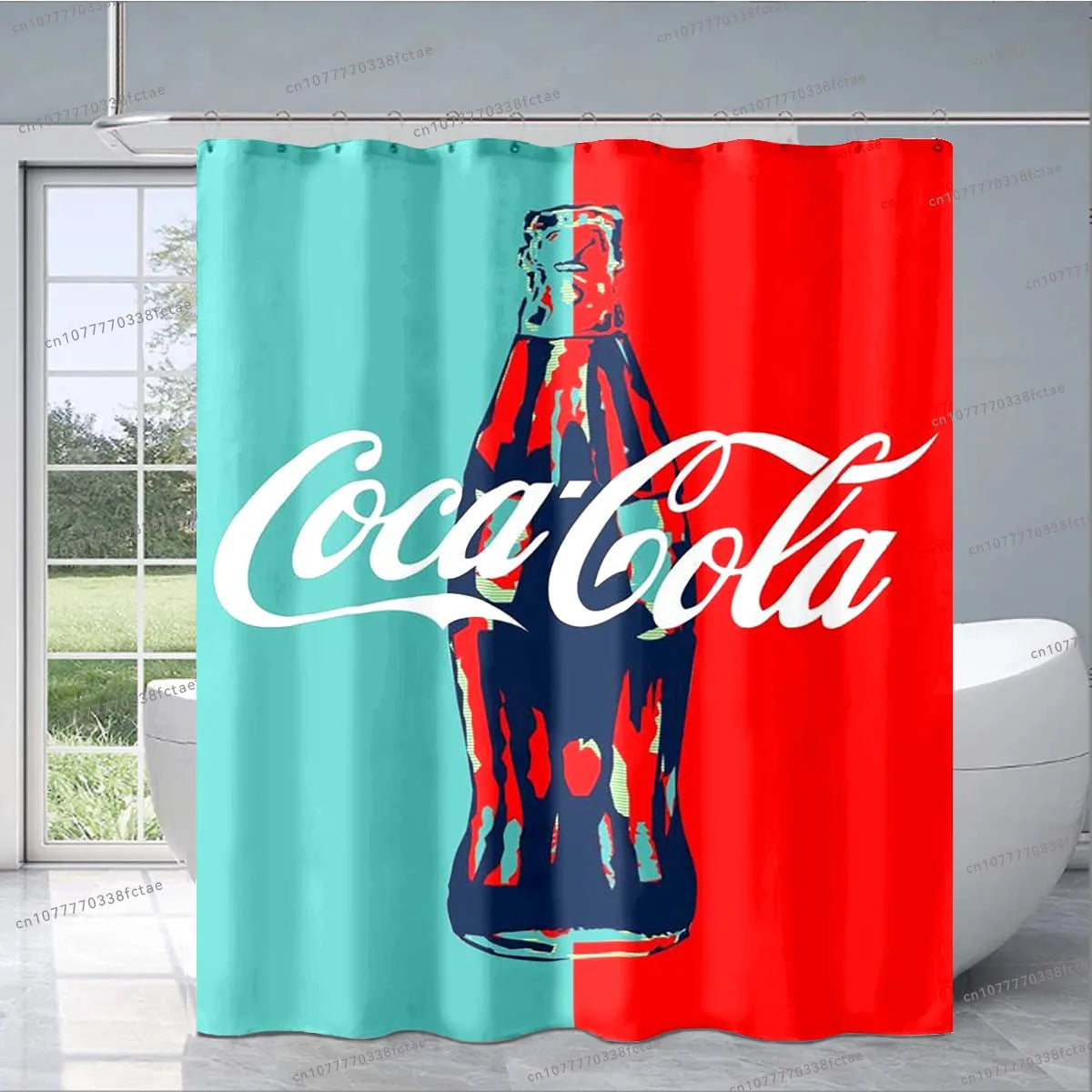 Cocas Cola Logo Red Shower Curtain Cartoon Pattern Design Shower Curtain Fashion Decorative Shower Curtain Exquisite Gift