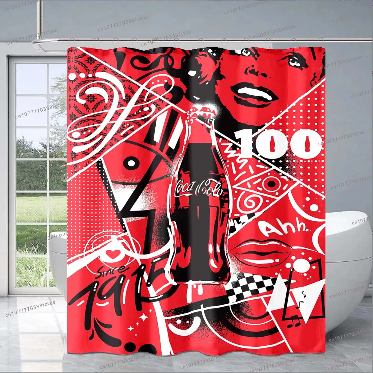 Cocas Cola Logo Red Shower Curtain Cartoon Pattern Design Shower Curtain Fashion Decorative Shower Curtain Exquisite Gift