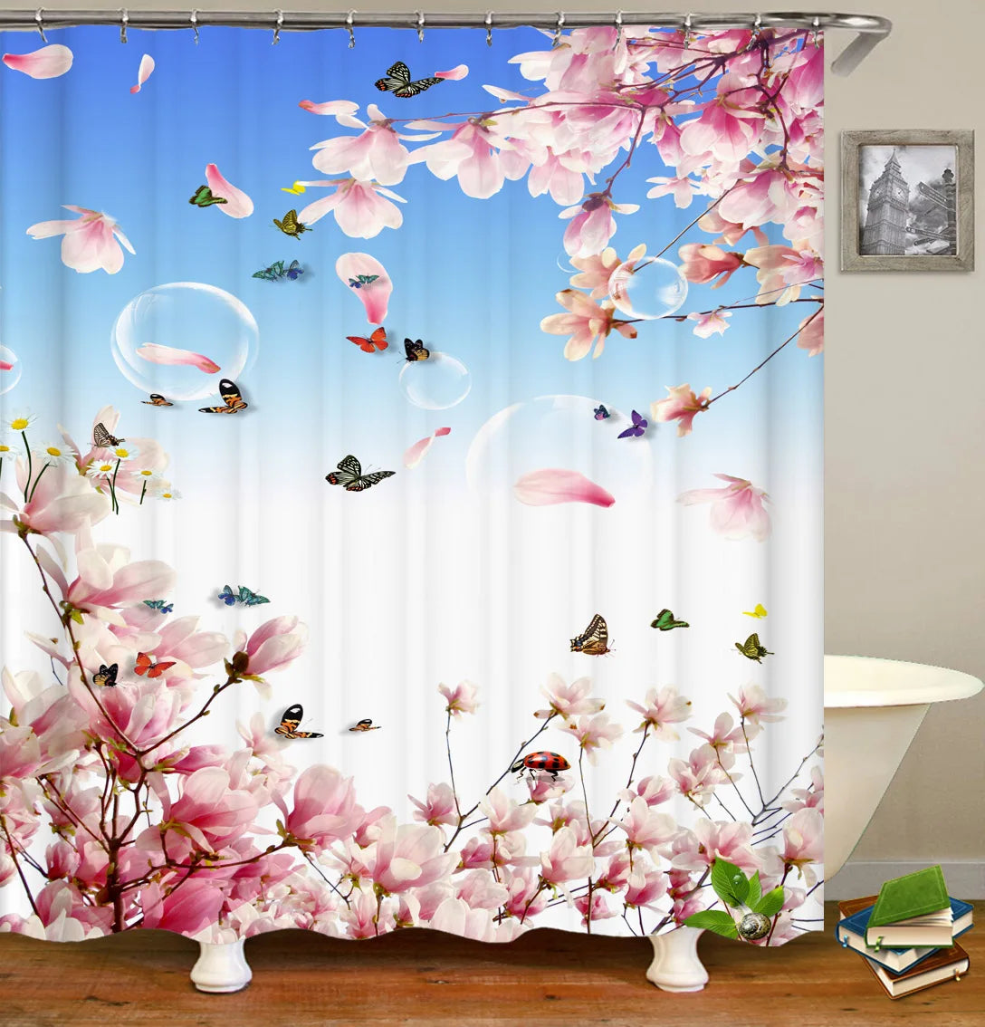 Colorful Tulip Lotus Flowers Trees Shower Curtain Bathroom Curtains Nature Flower Waterproof Polyester Fabric Bathtub Decor
