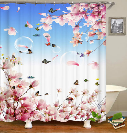 Colorful Tulip Lotus Flowers Trees Shower Curtain Bathroom Curtains Nature Flower Waterproof Polyester Fabric Bathtub Decor
