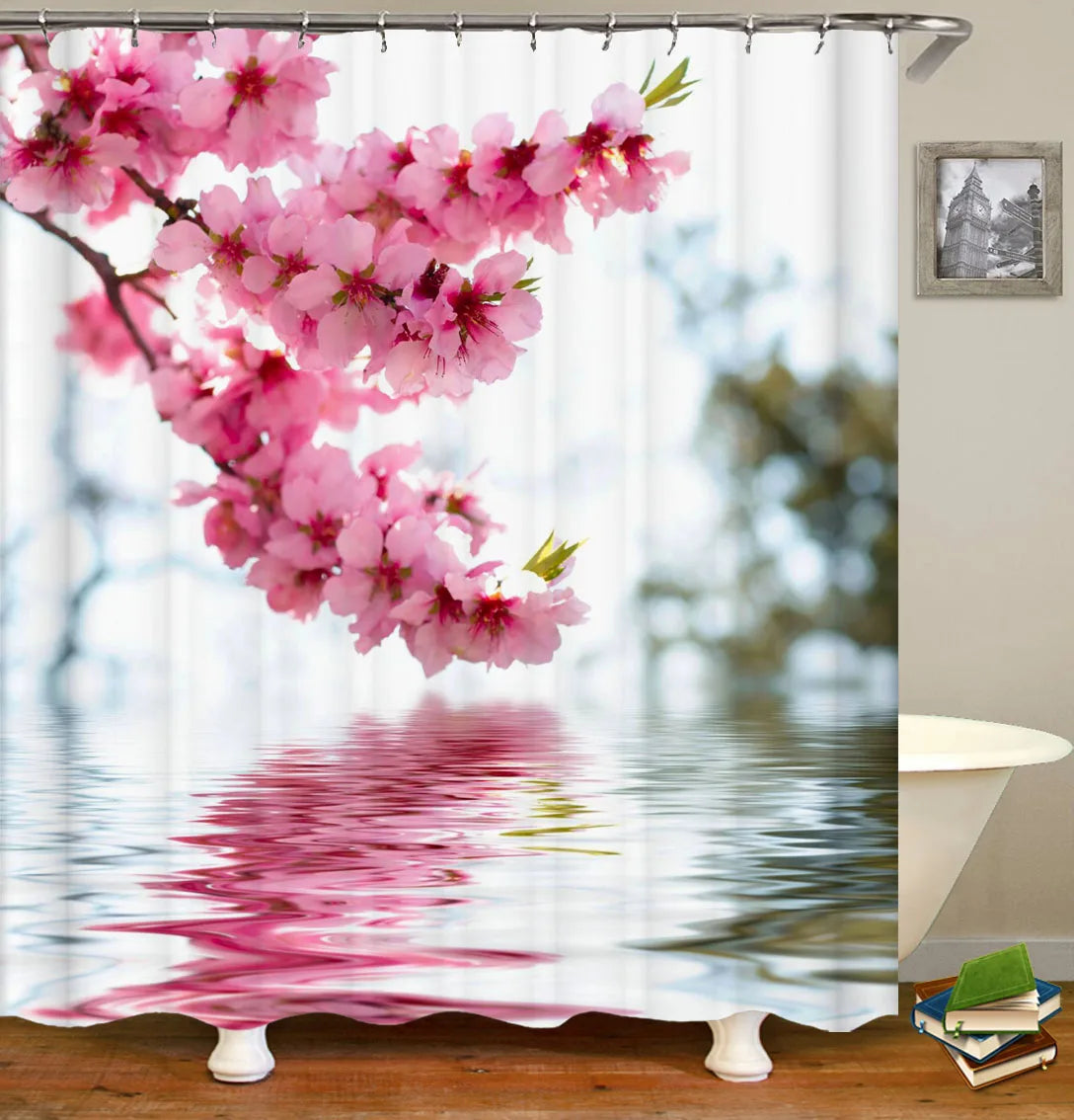 Colorful Tulip Lotus Flowers Trees Shower Curtain Bathroom Curtains Nature Flower Waterproof Polyester Fabric Bathtub Decor