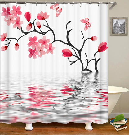 Colorful Tulip Lotus Flowers Trees Shower Curtain Bathroom Curtains Nature Flower Waterproof Polyester Fabric Bathtub Decor