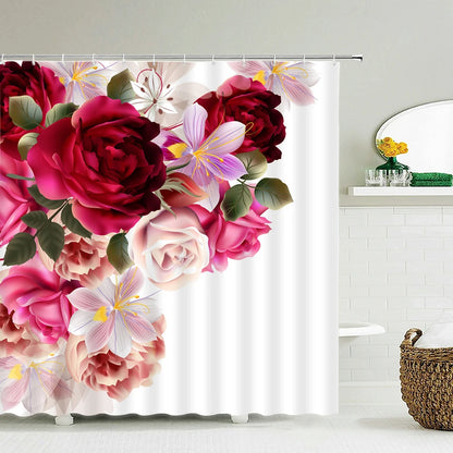 Colorful Tulip Rose Flowers Trees Shower Curtain Bathroom Curtains Nature Flower Waterproof Polyeste Fabric Home Bathtub Decor