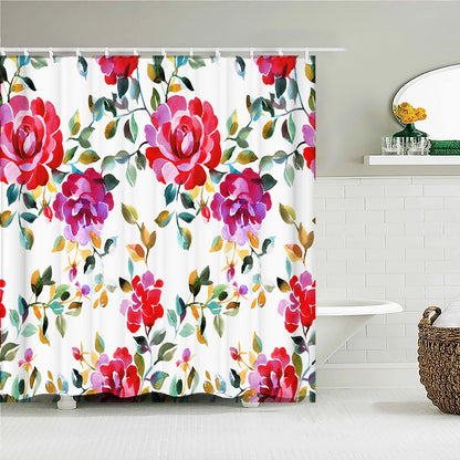 Colorful Tulip Rose Flowers Trees Shower Curtain Bathroom Curtains Nature Flower Waterproof Polyeste Fabric Home Bathtub Decor