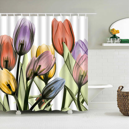 Colorful Tulip Rose Flowers Trees Shower Curtain Bathroom Curtains Nature Flower Waterproof Polyeste Fabric Home Bathtub Decor