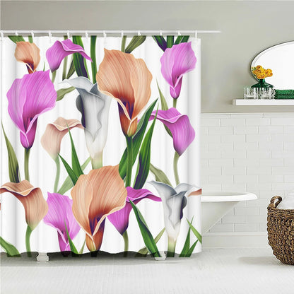 Colorful Tulip Rose Flowers Trees Shower Curtain Bathroom Curtains Nature Flower Waterproof Polyeste Fabric Home Bathtub Decor