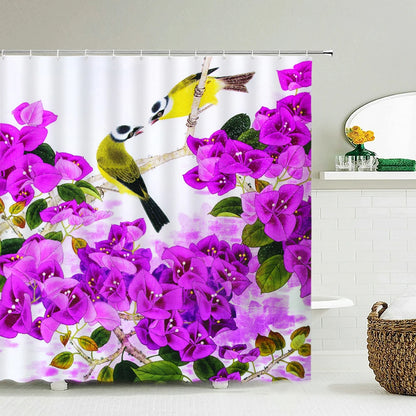 Colorful Tulip Rose Flowers Trees Shower Curtain Bathroom Curtains Nature Flower Waterproof Polyeste Fabric Home Bathtub Decor