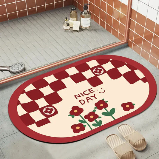 Creative Home Checkerboard Soft Diatom Mud Non-slip Floor Mat Bathroom Non-slip Quick-drying Mat Bathroom Absorbent Flower Mat