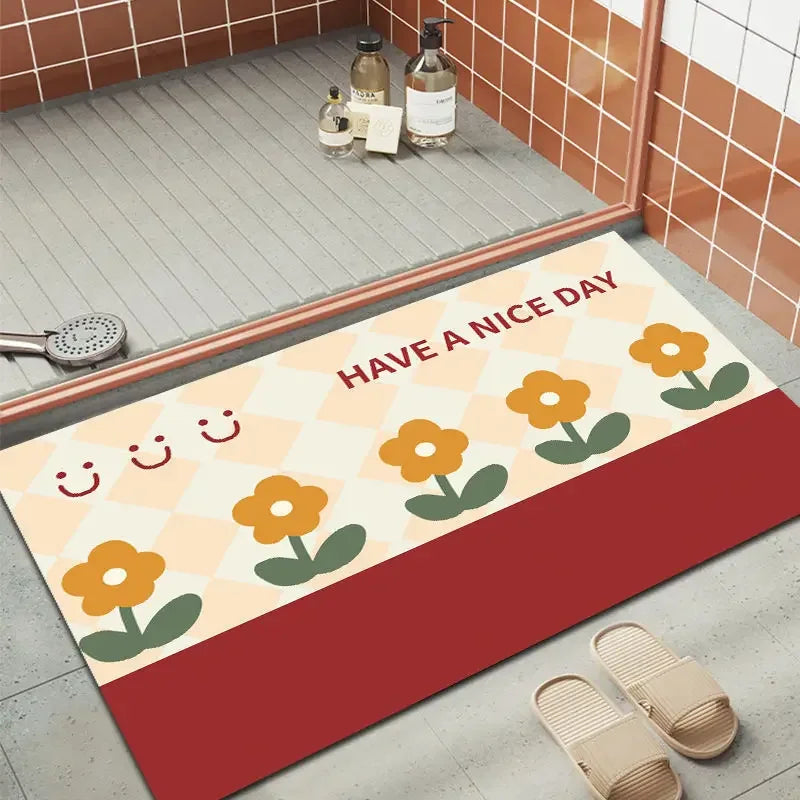 Creative Home Checkerboard Soft Diatom Mud Non-slip Floor Mat Bathroom Non-slip Quick-drying Mat Bathroom Absorbent Flower Mat