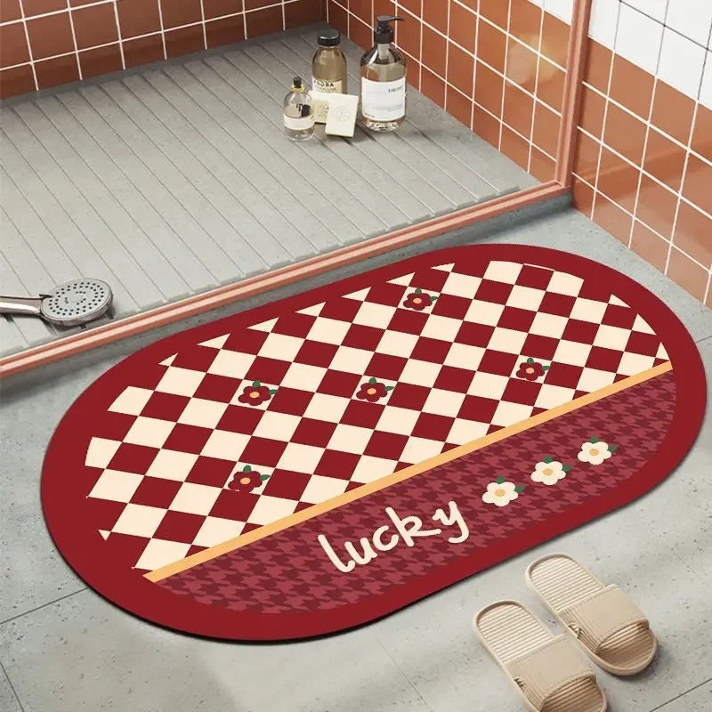 Creative Home Checkerboard Soft Diatom Mud Non-slip Floor Mat Bathroom Non-slip Quick-drying Mat Bathroom Absorbent Flower Mat
