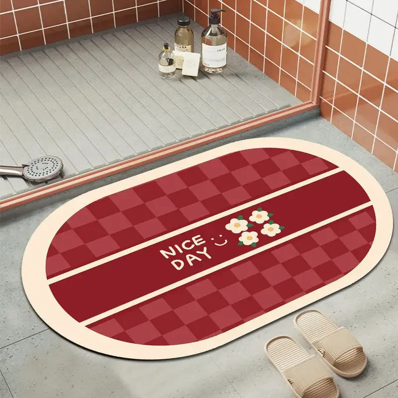 Creative Home Checkerboard Soft Diatom Mud Non-slip Floor Mat Bathroom Non-slip Quick-drying Mat Bathroom Absorbent Flower Mat