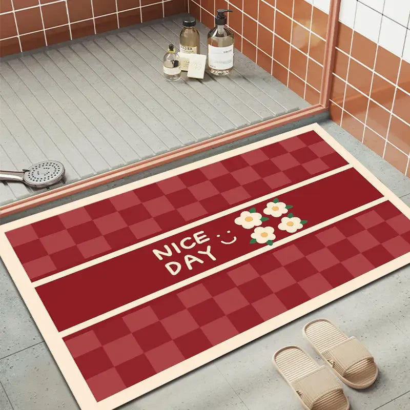 Creative Home Checkerboard Soft Diatom Mud Non-slip Floor Mat Bathroom Non-slip Quick-drying Mat Bathroom Absorbent Flower Mat