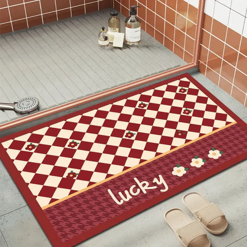 Creative Home Checkerboard Soft Diatom Mud Non-slip Floor Mat Bathroom Non-slip Quick-drying Mat Bathroom Absorbent Flower Mat