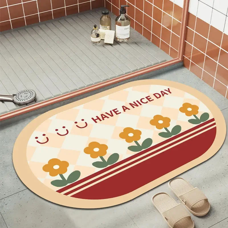 Creative Home Checkerboard Soft Diatom Mud Non-slip Floor Mat Bathroom Non-slip Quick-drying Mat Bathroom Absorbent Flower Mat