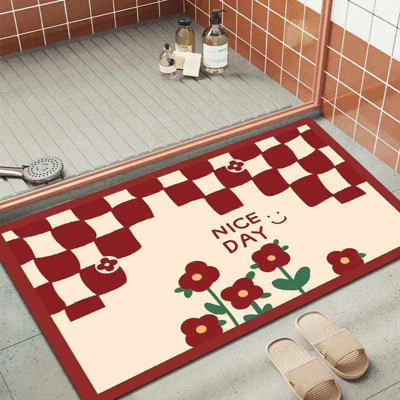 Creative Home Checkerboard Soft Diatom Mud Non-slip Floor Mat Bathroom Non-slip Quick-drying Mat Bathroom Absorbent Flower Mat