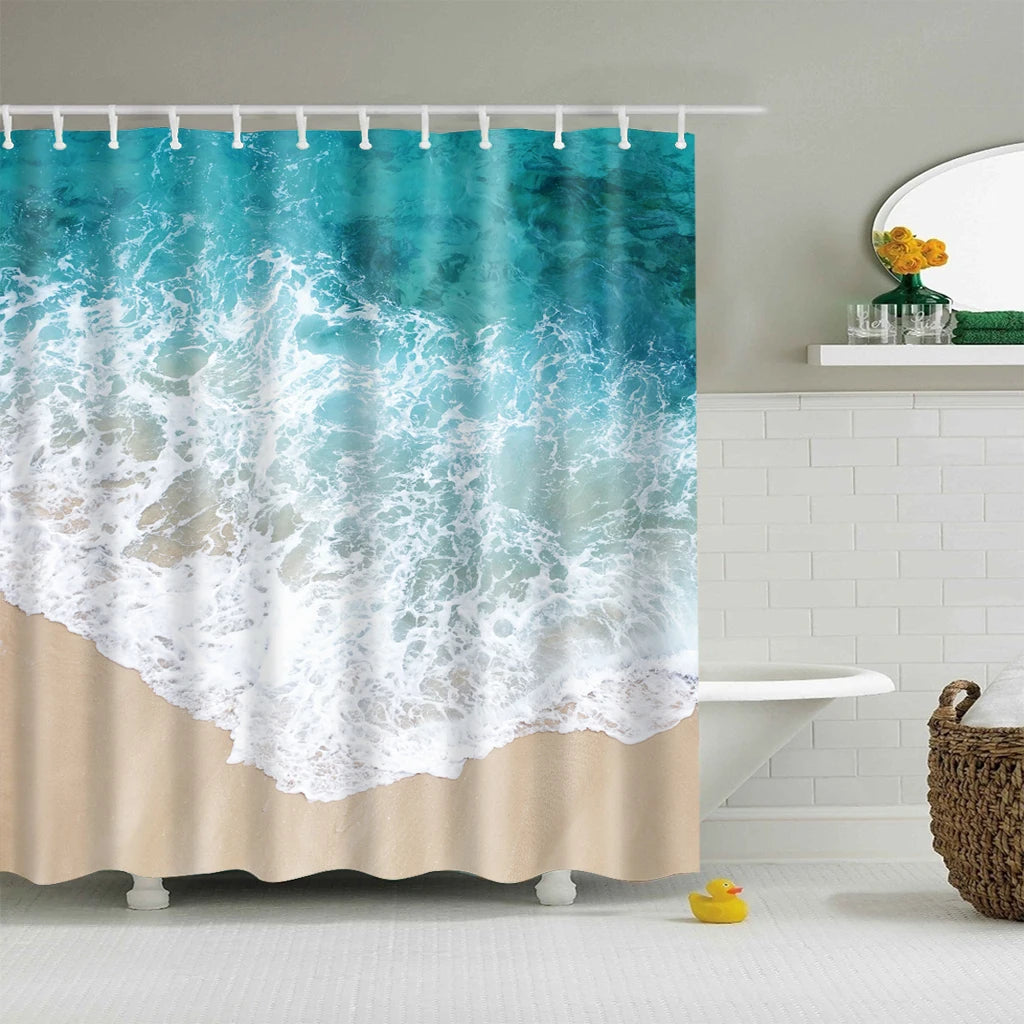 Customized Blue sky Beach Shower Curtain Modern scenery print Bathroom 3D Blackout curtain Large 180x200cm for bathroom cortina