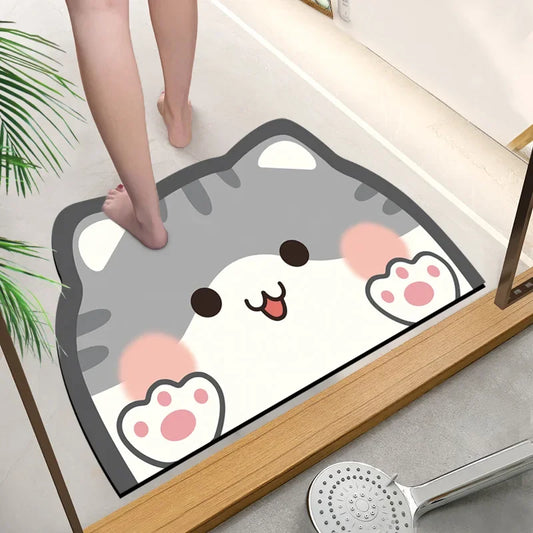 Cute Cartoon Bathroom Absorbent Pad Carpet Oval Diatom Mud Water Absorbing Bathroom Mat Quick Drying Non-slip Toilet Floor Mats