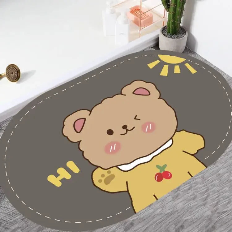 Cute Cartoon Bathroom Absorbent Pad Carpet Oval Diatom Mud Water Absorbing Bathroom Mat Quick Drying Non-slip Toilet Floor Mats