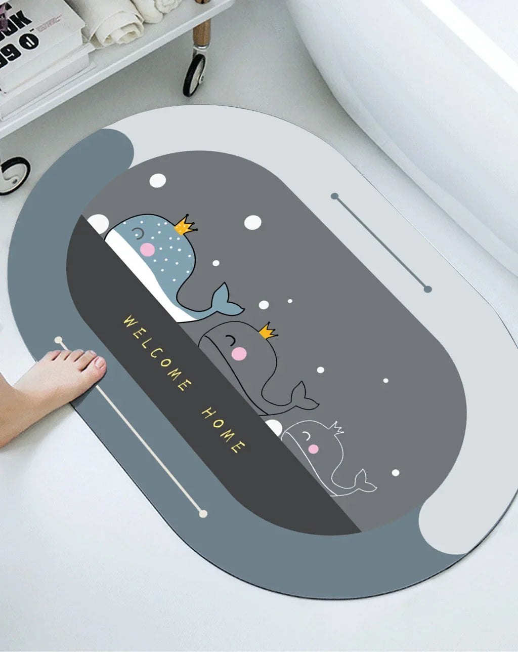 Cute Cartoon Bathroom Absorbent Pad Carpet Oval Diatom Mud Water Absorbing Bathroom Mat Quick Drying Non-slip Toilet Floor Mats