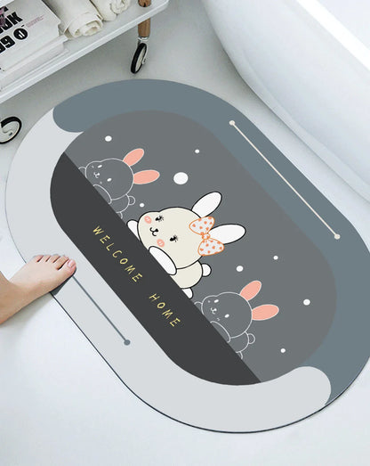 Cute Cartoon Bathroom Absorbent Pad Carpet Oval Diatom Mud Water Absorbing Bathroom Mat Quick Drying Non-slip Toilet Floor Mats