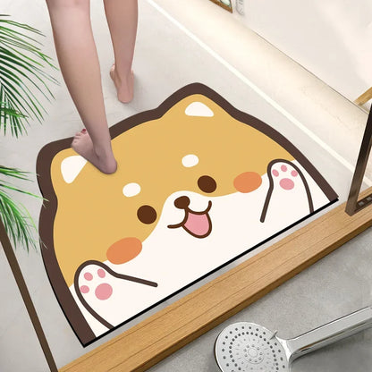 Cute Cartoon Bathroom Absorbent Pad Carpet Oval Diatom Mud Water Absorbing Bathroom Mat Quick Drying Non-slip Toilet Floor Mats