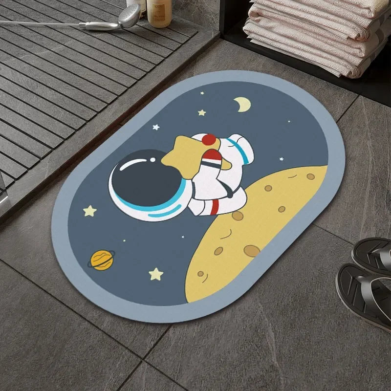 Cute Cartoon Bathroom Absorbent Pad Carpet Oval Diatom Mud Water Absorbing Bathroom Mat Quick Drying Non-slip Toilet Floor Mats