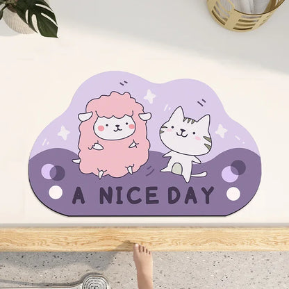Cute Cartoon Bathroom Absorbent Pad Carpet Oval Diatom Mud Water Absorbing Bathroom Mat Quick Drying Non-slip Toilet Floor Mats