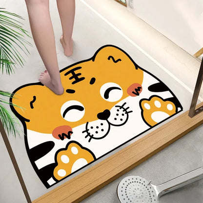 Cute Cartoon Bathroom Absorbent Pad Carpet Oval Diatom Mud Water Absorbing Bathroom Mat Quick Drying Non-slip Toilet Floor Mats