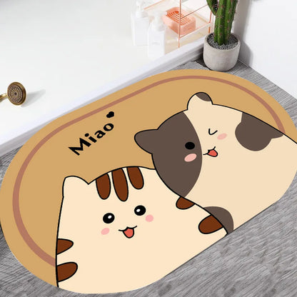 Cute Cartoon Bathroom Absorbent Pad Carpet Oval Diatom Mud Water Absorbing Bathroom Mat Quick Drying Non-slip Toilet Floor Mats