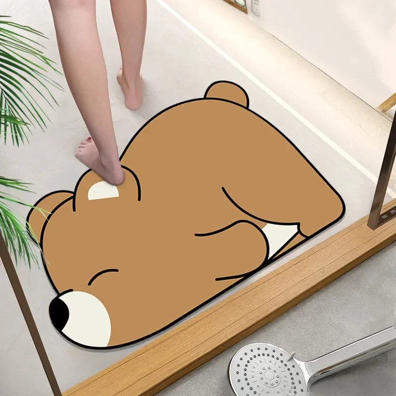 Cute Cartoon Bathroom Absorbent Pad Carpet Oval Diatom Mud Water Absorbing Bathroom Mat Quick Drying Non-slip Toilet Floor Mats