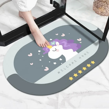 Cute Cartoon Bathroom Absorbent Pad Carpet Oval Diatom Mud Water Absorbing Bathroom Mat Quick Drying Non-slip Toilet Floor Mats