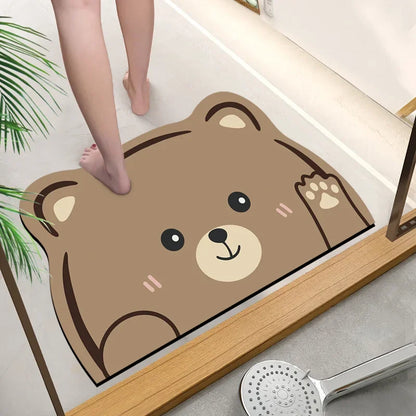 Cute Cartoon Bathroom Absorbent Pad Carpet Oval Diatom Mud Water Absorbing Bathroom Mat Quick Drying Non-slip Toilet Floor Mats