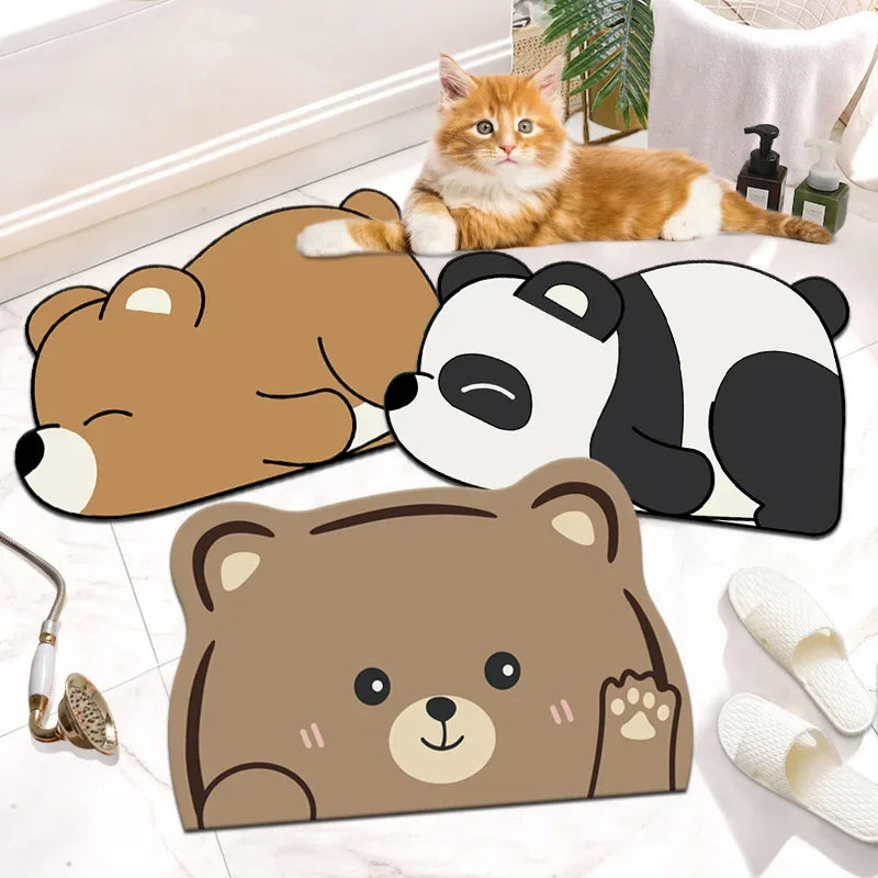 Cute Cartoon Bathroom Absorbent Pad Carpet Oval Diatom Mud Water Absorbing Bathroom Mat Quick Drying Non-slip Toilet Floor Mats