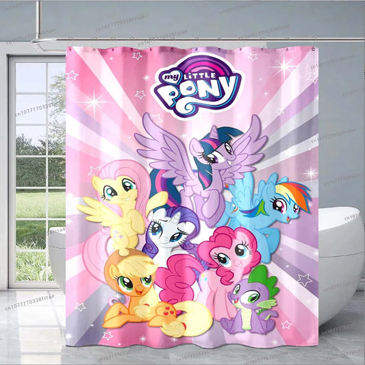 Cute Cartoon M-My Little Pony Pink Shower Curtain Kid's Bathroom Decoration Shower Curtain Design Collage Pattern Shower Curtain