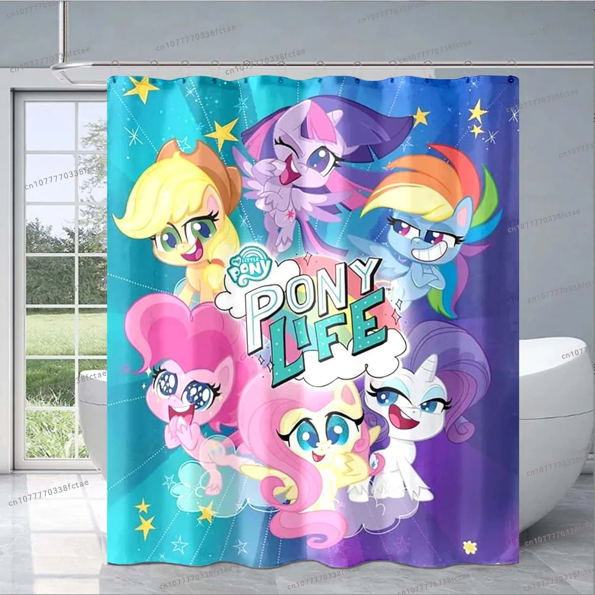 Cute Cartoon M-My Little Pony Pink Shower Curtain Kid's Bathroom Decoration Shower Curtain Design Collage Pattern Shower Curtain