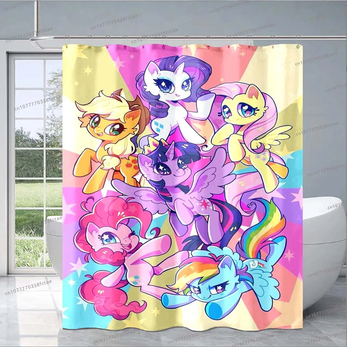 Cute Cartoon M-My Little Pony Pink Shower Curtain Kid's Bathroom Decoration Shower Curtain Design Collage Pattern Shower Curtain
