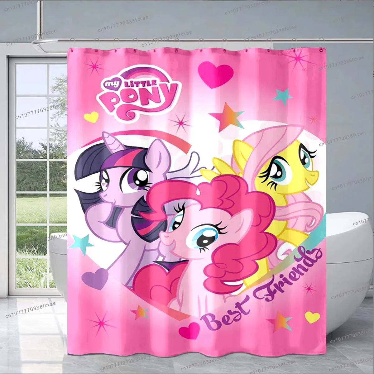 Cute Cartoon M-My Little Pony Pink Shower Curtain Kid's Bathroom Decoration Shower Curtain Design Collage Pattern Shower Curtain