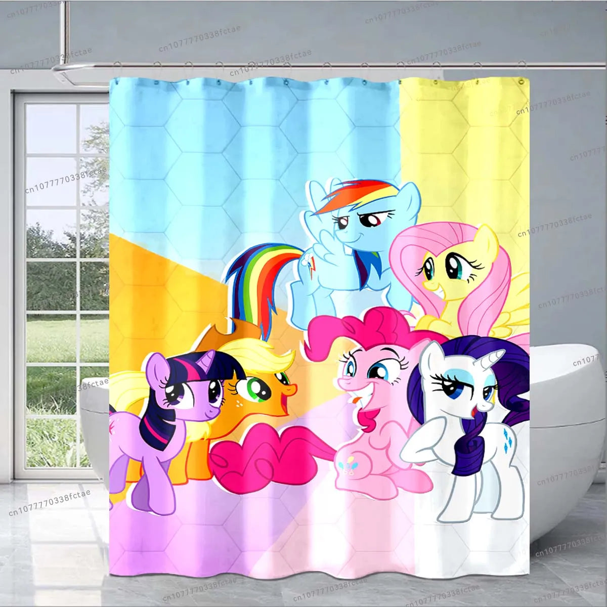 Cute Cartoon M-My Little Pony Pink Shower Curtain Kid's Bathroom Decoration Shower Curtain Design Collage Pattern Shower Curtain