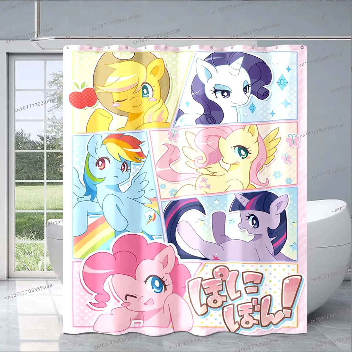 Cute Cartoon M-My Little Pony Pink Shower Curtain Kid's Bathroom Decoration Shower Curtain Design Collage Pattern Shower Curtain